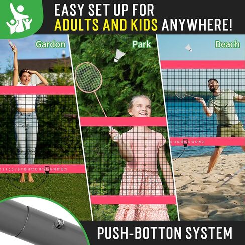 Portable Badminton Net with 4 Badminton Rackets, Durable Badminton Net Set for Driveway Backyard, Stable Game Net System with Carring Bag in Saudi Arabia