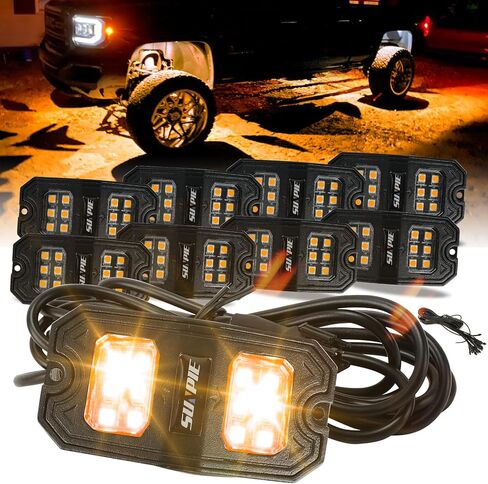 SUNPIE 8 كبسولات بيضاء نقية LED أضواء الصخور زاوية واسعة 6000K للطرق الوعرة شاحنة سيارة ATV UTV SUV دراجة نارية تحت الجسم توهج ضوء مصباح الحاجز الإضاءة، أسلاك التمديد المقدمة in Kuwait