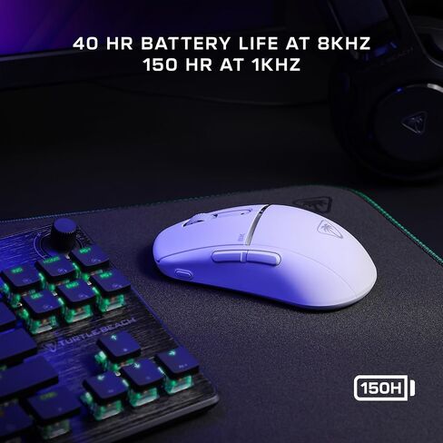 Turtle Beach Pure SEL - ماوس ألعاب RGB مريح للغاية وخفيف الوزن، ومستشعر بصري 8K DPI، ومفاتيح ميكانيكية، ونظام شد مسبق، وانزلاقات PTFE نقية، وإضاءة RGB - أبيض in Kuwait