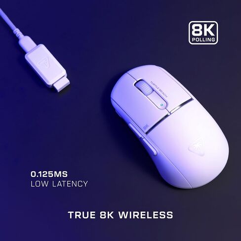 Turtle Beach Pure SEL - ماوس ألعاب RGB مريح للغاية وخفيف الوزن، ومستشعر بصري 8K DPI، ومفاتيح ميكانيكية، ونظام شد مسبق، وانزلاقات PTFE نقية، وإضاءة RGB - أبيض in Kuwait