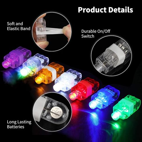 40 Pcs LED Finger Lights, 4 Colors Finger Flashlights, Battery Powered Light Up Finger Ring Toys, Mini Finger Lamps, Glow in The Dark Party Supplies for Rave Concert Shows in Kuwait