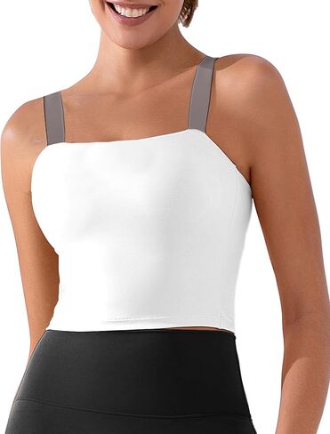 XUNYU حمالات صدر رياضية طويلة للنساء - قمصان بدون أكمام للتمرين برقبة مربعة مع حمالة صدر مدمجة وقمصان يوجا رياضية in Kuwait