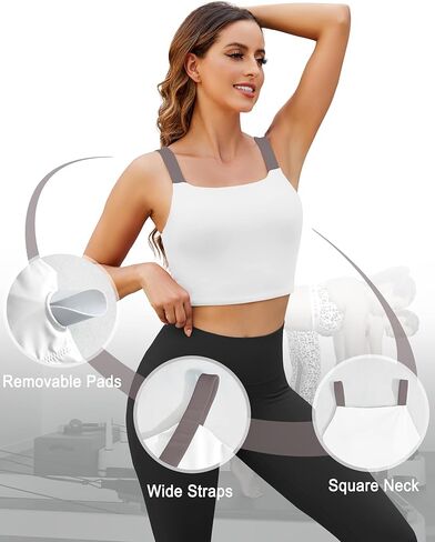 XUNYU حمالات صدر رياضية طويلة للنساء - قمصان بدون أكمام للتمرين برقبة مربعة مع حمالة صدر مدمجة وقمصان يوجا رياضية in Kuwait