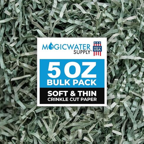 MagicWater Supply - 4 oz - Sage - Soft & Thin Crinkle Cut Paper Shred Filler great for Gift Wrapping, Basket Filling, Birthdays, Weddings, Anniversaries, Valentines Day, and other occasions in Kuwait