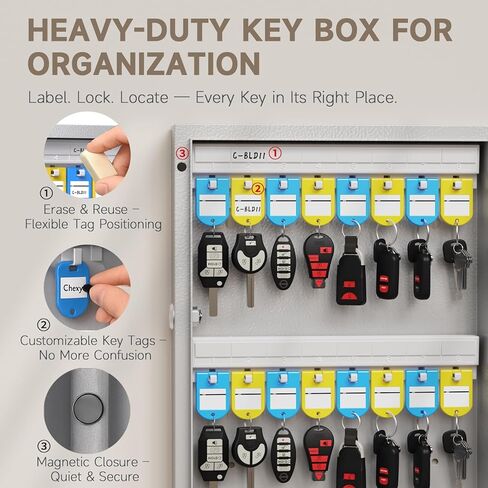 صندوق قفل WeHere 24 مفتاحًا، 16 خزانة مفاتيح مع قفل مركب وعلامات مفاتيح، صندوق قفل مثبت على الحائط منظم للمفاتيح، تخزين أمان المفاتيح للجراج، المكتب، هولتيل، المنزل in Kuwait