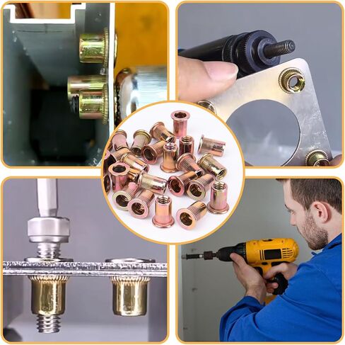 تشكيلة صواميل البرشام SAE، VIGRUE 185pcs #8-32#10-24 1/4"-20 5/16"-18 3/8"-16 304 طقم صواميل من الفولاذ المقاوم للصدأ، رأس مسطح ملولب إدراج الجوز متنوعة in Kuwait