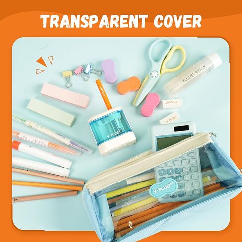 YPLUS 33 PCS Stationery Set for Students, Aesthetic School Supplies in Big Capacity Pencil Case, Colored Pencils Glitter Pens Eraser Sharpener Stickers Pack, Blue in Saudi Arabia