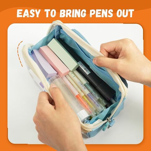 YPLUS 33 PCS Stationery Set for Students, Aesthetic School Supplies in Big Capacity Pencil Case, Colored Pencils Glitter Pens Eraser Sharpener Stickers Pack, Blue in Saudi Arabia