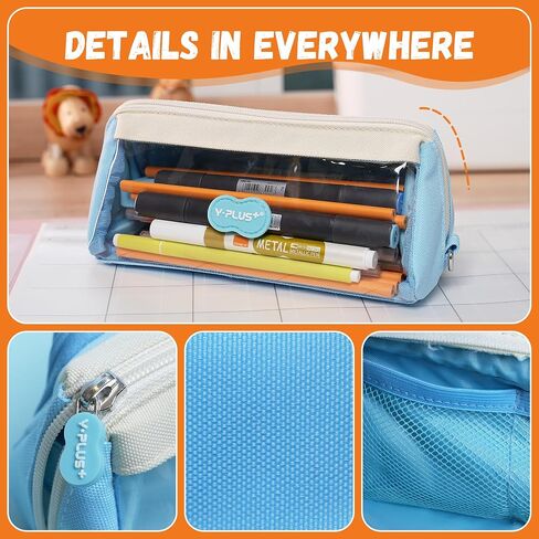YPLUS 33 PCS Stationery Set for Students, Aesthetic School Supplies in Big Capacity Pencil Case, Colored Pencils Glitter Pens Eraser Sharpener Stickers Pack, Blue in Saudi Arabia