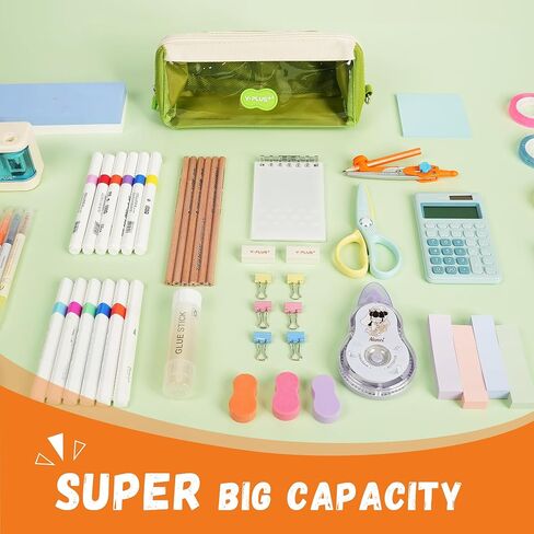 YPLUS 33 PCS Stationery Set for Students, Aesthetic School Supplies in Big Capacity Pencil Case, Colored Pencils Glitter Pens Eraser Sharpener Stickers Pack, Blue in Saudi Arabia