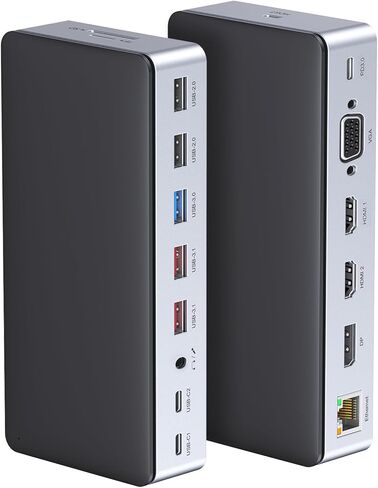 قاعدة توصيل للكمبيوتر المحمول USB C، محور 14 في 1 من النوع C مع 3 شاشات، HDMI مزدوج، VGA، PD، إيثرنت، SD/TF، ​​منافذ USB C/A، ميكروفون/صوت، دونجل محول متعدد المنافذ متوافق مع MacBook/Dell/HP/ لاب توب لينوفو in Kuwait