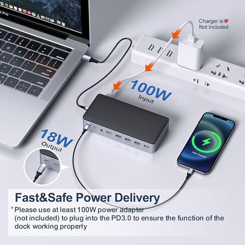 قاعدة توصيل للكمبيوتر المحمول USB C، محور 14 في 1 من النوع C مع 3 شاشات، HDMI مزدوج، VGA، PD، إيثرنت، SD/TF، ​​منافذ USB C/A، ميكروفون/صوت، دونجل محول متعدد المنافذ متوافق مع MacBook/Dell/HP/ لاب توب لينوفو in Kuwait