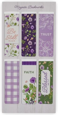 Christian Art Gifts Set of 6 Beloved Scripture Favorites with Abstract Scenic Bookmark Rectangular Folded Magnetic Pastel Design Inspirational Magnetic Bible Verse Bookmark, Size Small 2.3" x 0.8" in Kuwait