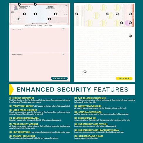 High Security Check Paper - 50 Count, Blank Checks for Business with Artificial Watermarks, Compatible with QuickBooks, Check Stock Paper Printable with Laser & Inkjet - Red/Blue Mazed Check on Top in Saudi Arabia