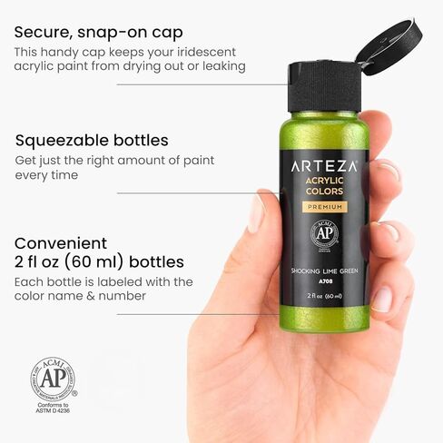 ARTEZA Iridescent Acrylic Paint Set of 10 Dreamer Colors Bottles, Shimmer Water-Based Artist Paints, Art Supplies for Canvas, Wood, Rocks, Fabrics in Kuwait