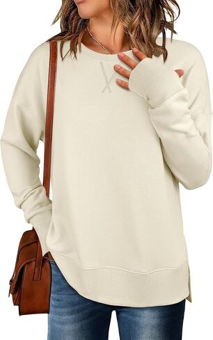 ANRABESS بلوزات للنساء 2024 خريف موضة قمصان طويلة الأكمام Crewneck خفيفة الوزن الجانب سبليت بلوزة كاجوال in Saudi Arabia