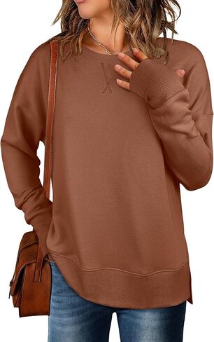 ANRABESS Sweatshirts for women 2024 Fall Fashion Shirts Long Sleeve Crewneck Lightweight Side Split Casual Pullover Top in Saudi Arabia