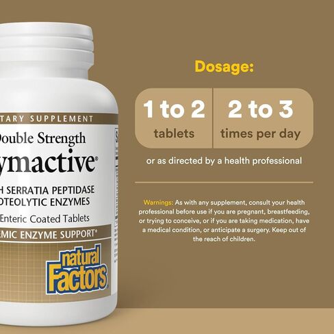 Natural Factors - Zymactive Proteolytic Enzyme Double Strength, Supports a Healthy Inflammatory Response to Help Muscle and Joint Function, Gluten Free, Non-GMO, 30 Enteric Coated Tablets in Kuwait