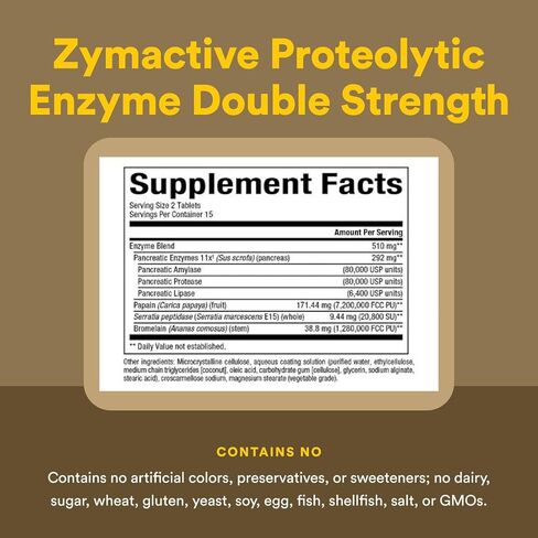 Natural Factors - Zymactive Proteolytic Enzyme Double Strength, Supports a Healthy Inflammatory Response to Help Muscle and Joint Function, Gluten Free, Non-GMO, 30 Enteric Coated Tablets in Kuwait