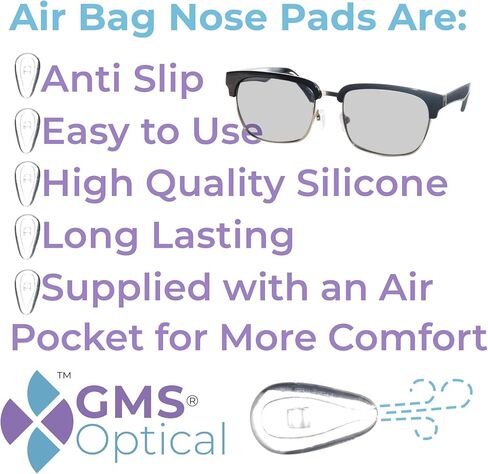 GMS Optical Soft Silicone Air Bag Nose Pads for Eyeglasses (14mm Screw-in, 10 Pair) in Saudi Arabia