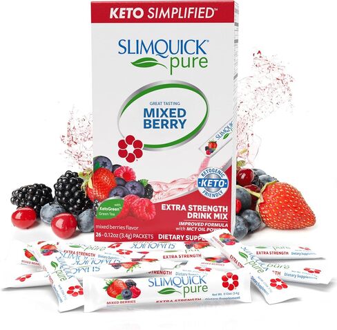 Slimquick Pure 3x مزيج مشروب التوت المختلط ذو القوة الإضافية للنساء للمساعدة في تحقيق أهداف الوزن، ويساعد على التمثيل الغذائي، ويحافظ على الامتلاء لفترة أطول مع الشاي الأخضر، والكافيين، وشجرة العفة، ومستخلص الروديولا - 26 قطعة in Saudi Arabia