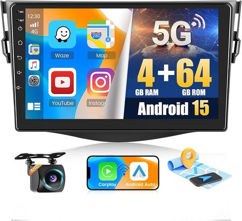 Hikity 2+64GB Android 13 Radio Wireless Apple Carplay for 2007-2012 Toyota RAV4, 9 Inch Touch Screen RAV4 Stereo with Android Auto, HiFi, Bluetooth, GPS, WiFi, Mirror Link, SWC, MIC, Backup Camera in Saudi Arabia