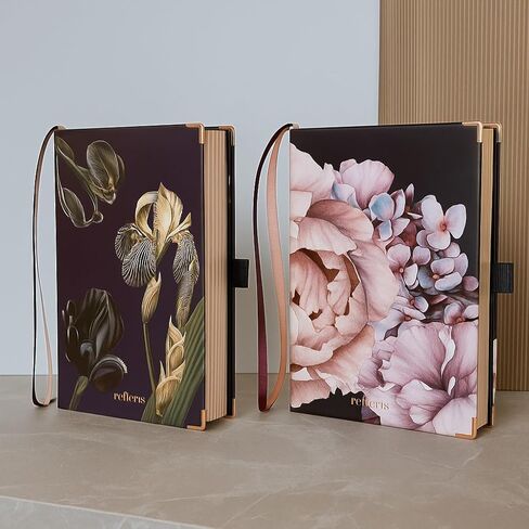 Bullet Dotted Journal with Black Paper Floral Hardcover Notebook with Pen Loop, 2 Ribbons, and Inner Pocket - 120 GSM - Elegant Metallic Edges (Blush Pink Flowers) in Saudi Arabia