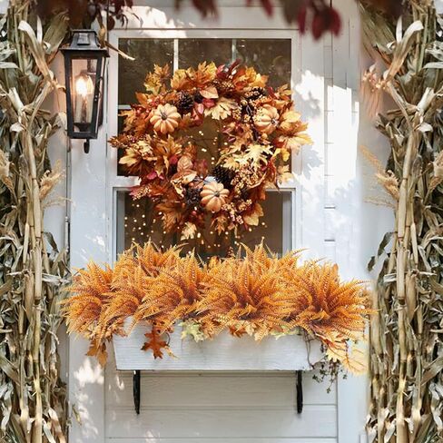 Uieke 6PCS Artificial Fall Flowers Outdoor UV Resistant, 3PCS Fall Fake Plants with 3PCS Autumn Boston Fern Plants Bushes for Outside Garden Front Porch Sidewalk Window Box Fall Décor Orange in Kuwait