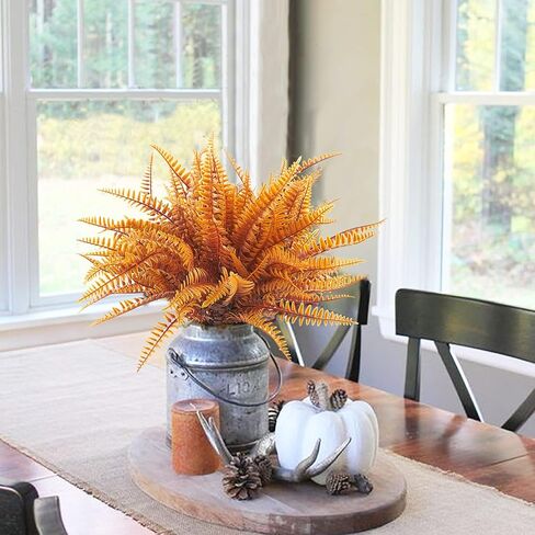 Uieke 6PCS Artificial Fall Flowers Outdoor UV Resistant, 3PCS Fall Fake Plants with 3PCS Autumn Boston Fern Plants Bushes for Outside Garden Front Porch Sidewalk Window Box Fall Décor Orange in Kuwait