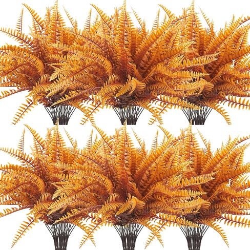 Uieke 6PCS Artificial Fall Flowers Outdoor UV Resistant, 3PCS Fall Fake Plants with 3PCS Autumn Boston Fern Plants Bushes for Outside Garden Front Porch Sidewalk Window Box Fall Décor Orange in Kuwait