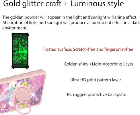 jioeuinly Ans Artia Case Compatible with Ans Artia ACK2326 Phone Case Cover [with Tempered Glass Screen Protector][Hard PC + Soft Silicone][Gold Glitter+Luminous] JSF-DJS in Kuwait