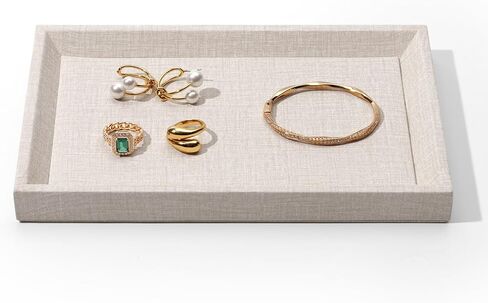 PU Leather Jewelry Flat Tray Jewelry Display Holder Showcase Jewelry Display Organizer Tray,Catchall Tray, Valet Tray, Nightstand or Dresser Organizer(Small,Beige) in Kuwait