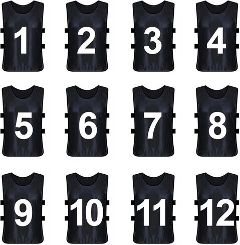 TopTie 12 Pcs Numbered Training Vest Scrimmage Practice Vest Pinnies Sets of 12 (#1-12), Soccer Pinnies in Kuwait