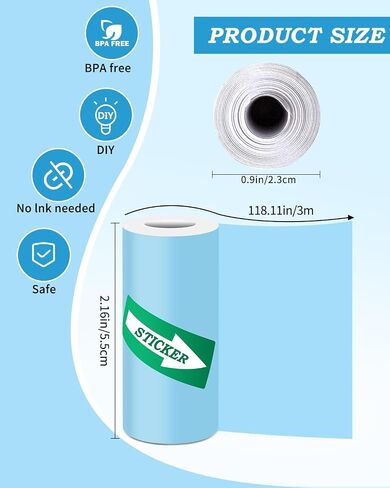 Mini Printer Sticker Paper, 10 Rolls Thermal Printer Sticker Paper 57 X 25mm, Printable Sticker Paper for Mini Printer Paper and Most Instant Print Cameras in Saudi Arabia