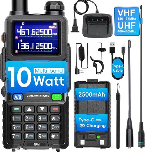 راديو BAOFENG UV-5RM هام بقوة 8 وات (ترقية للأشعة فوق البنفسجية 5R) طويل المدى متعدد الموجات ثنائي الاتجاه، NOAA، نسخة التردد، 999CH، شحن USB C بطارية 2500 مللي أمبير، 6.1 بوصة و15.12 بوصة 771 هوائي طويل-1 علية in Saudi Arabia