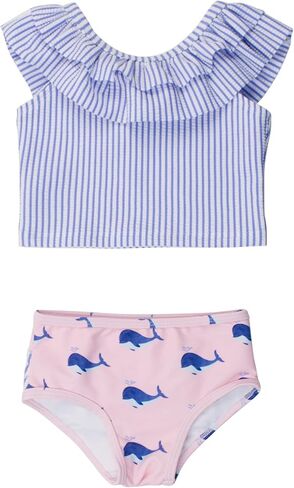 بيكيني RuffleButts Periwinkle Blue Seersucker Seersucker Bow الكشكشة - 2T in Saudi Arabia