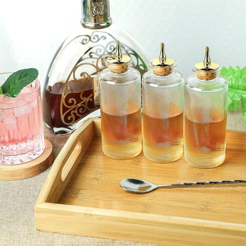 زجاجة LINALL Bitters - زجاجة Jewel Bitter للكوكتيل، 6 أونصة / 175 مل، زجاجة داهس زجاجية مع غطاء من الفلين المطلي بالذهب - DSBT0011 (3، ذهبي) in Kuwait