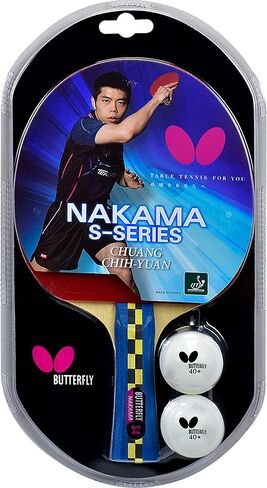 مضرب تنس الطاولة بترفلاي ناكاما S4 - قوة من ألياف الكربون مع تحكم مدهش - سلسلة ناكاما - تتضمن أكثر من 40 كرة - يوصى بها للعب بينج بونج ذو المستوى المتقدم in Kuwait