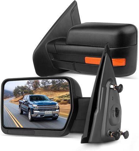 SCITOO fit for Ford for F150 Towing Mirrors with Puddle Light Black Rear View Mirrors fit 2004-2014 for F-150 with Turn Signal Lights Power Control Heated Manual Telescoping and Folding Features in Kuwait