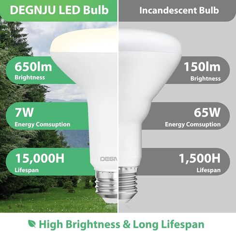 12 Pack BR30 LED Recessed Light Bulb, Dimmable Indoor Flood Light Bulbs CRI80 7W Equivalent 65W 2700K Soft White 650 Lumens, 15000 Lifetime Hours E26 Base LED Can Light Bulb, Flicker-Free in Kuwait