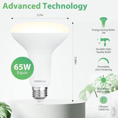 12 Pack BR30 LED Recessed Light Bulb, Dimmable Indoor Flood Light Bulbs CRI80 7W Equivalent 65W 2700K Soft White 650 Lumens, 15000 Lifetime Hours E26 Base LED Can Light Bulb, Flicker-Free in Kuwait