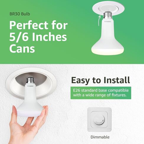 12 Pack BR30 LED Recessed Light Bulb, Dimmable Indoor Flood Light Bulbs CRI80 7W Equivalent 65W 2700K Soft White 650 Lumens, 15000 Lifetime Hours E26 Base LED Can Light Bulb, Flicker-Free in Kuwait