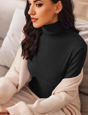 Ekouaer Women's 3 Pack Turtleneck Long Sleeve Shirts Slim Fit Thermal Underwear Tops Lightweight Pullover Tees in Saudi Arabia