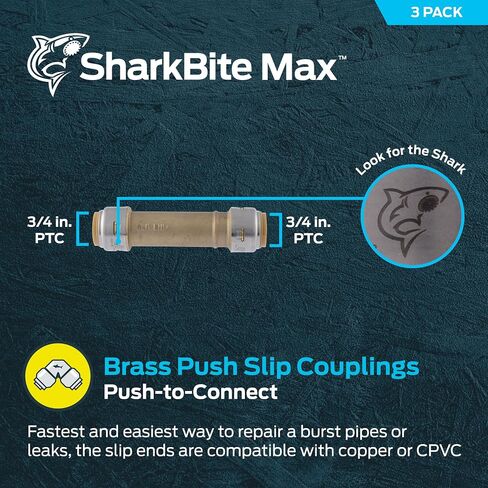 وصلة توصيل منزلقة مقاس 1/2 بوصة من SharkBite، ادفع لتوصيل تركيبات السباكة النحاسية، أنابيب PEX، نحاس، CPVC، PE-RT، HDPE، UR3008A in Saudi Arabia