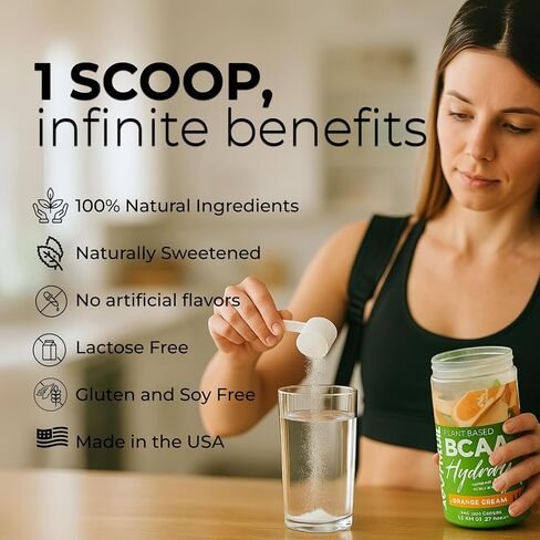 About Time Plant Based BCAA Hydrate Clear with L-Glutamine & Electrolytes (Non-GMO, Gluten Free, Monk Fruit) - Orange Cream, 20 Servings in Saudi Arabia