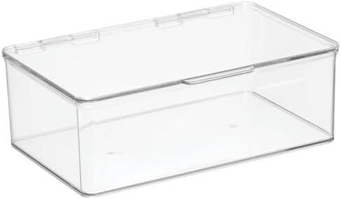 mDesign Plastic Craft Room Stackable Storage Organizer Box Containers with Hinged Lid for Thread, Beads, Ribbon, Glitter, Clay, Sewing, Crochet, Stamps, Scissors, Ligne Collection - 4 Pack - Clear in Saudi Arabia
