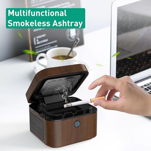 منفضة سجائر VANSU متعددة الوظائف بدون دخان لمدخن السجائر، فلتر HEPA يقلل من الدخان، منفضة سجائر دخان قابلة لإعادة الشحن عبر USB للسيارة والمكتب المنزلي (أسود) in Kuwait