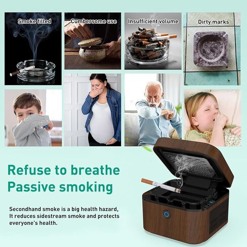 منفضة سجائر VANSU متعددة الوظائف بدون دخان لمدخن السجائر، فلتر HEPA يقلل من الدخان، منفضة سجائر دخان قابلة لإعادة الشحن عبر USB للسيارة والمكتب المنزلي (أسود) in Kuwait