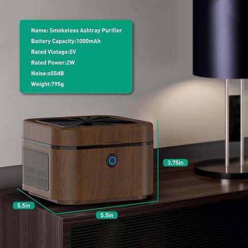 منفضة سجائر VANSU متعددة الوظائف بدون دخان لمدخن السجائر، فلتر HEPA يقلل من الدخان، منفضة سجائر دخان قابلة لإعادة الشحن عبر USB للسيارة والمكتب المنزلي (أسود) in Kuwait