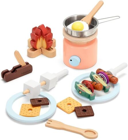 Pillowhale Wooden Picnic Basket Playset Toy,Pretend Play Food Sharing Playset with Cutting Fruits, Kids Imagination Play for Girls Boys Toddlers 3 Years Old and Up in Kuwait